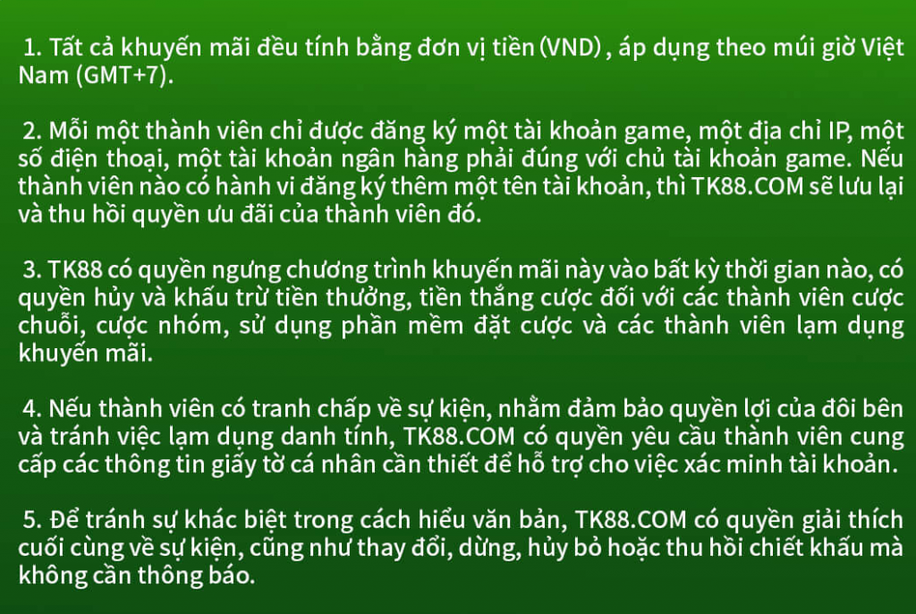 Điều kiện khuyến mãi "TK88 thưởng Bắn cá SLot"